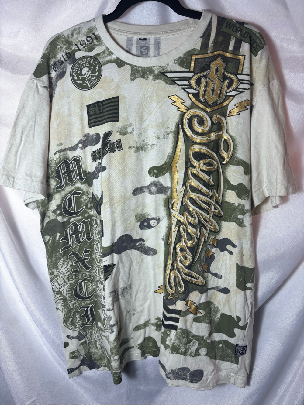 South Pole White, Green & Gold Camo Graphic Short-Sleeve Tee‎